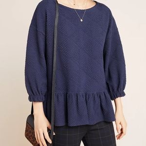 Anthropologie textured peplum top, small, blue
